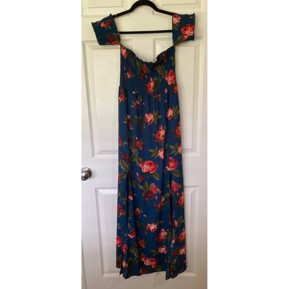 Altar'd State Blue Floral Off Shoulder Maxi Dress L Romantic Boho Chic Festival